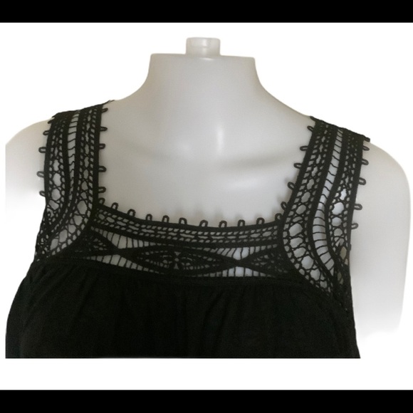 GAP Linen Scoop Neck Tank/Top With Crochet Trim Detailing Black Size XS - Picture 6 of 12
